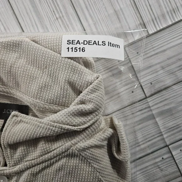 J Crew Polo Shirt Mens Large Beige Waffle Knit Textured Short Sleeve Casual - Picture 6 of 6